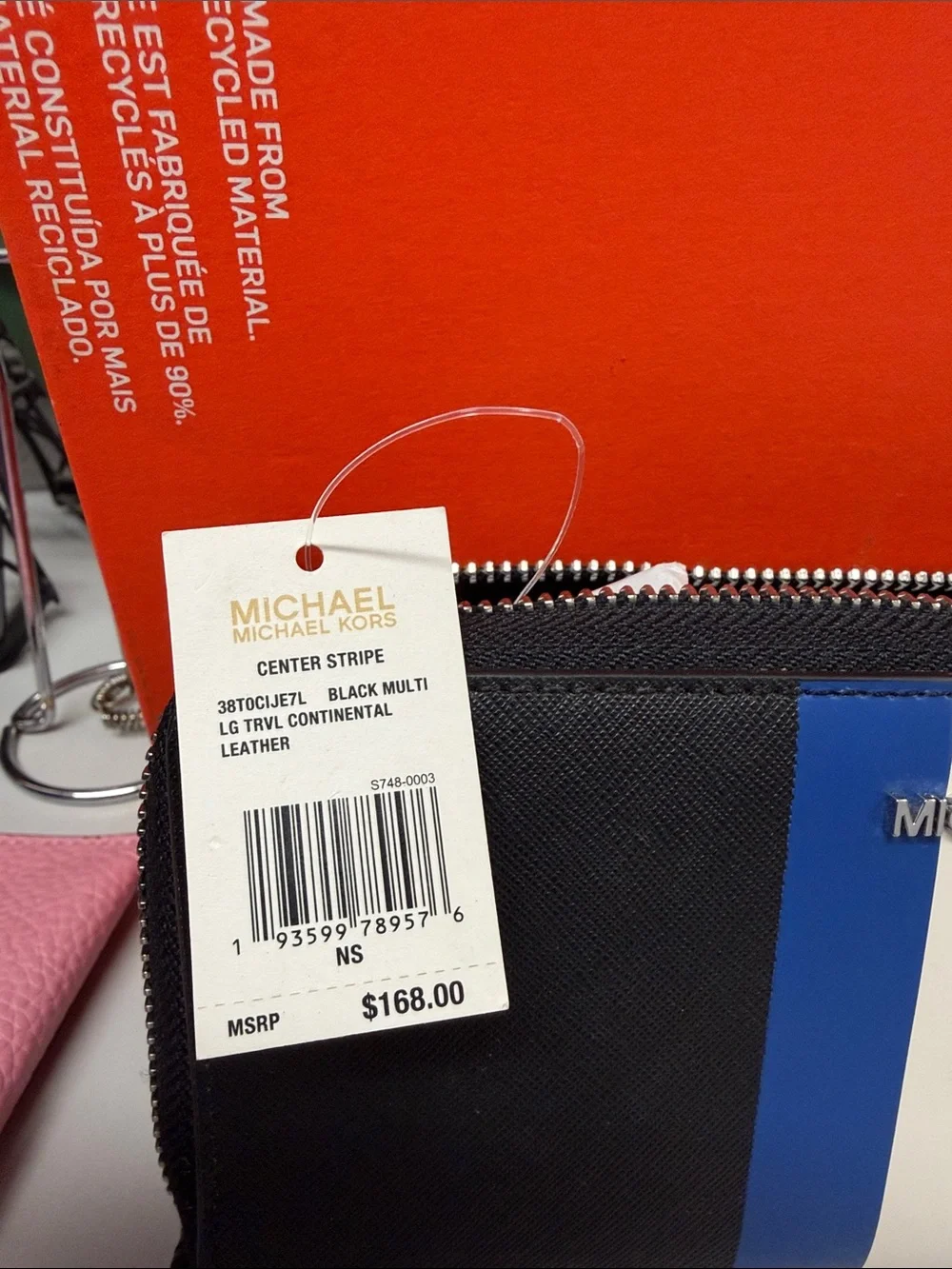 Michael Kors Black Wallet with Blue and White Center Stripe